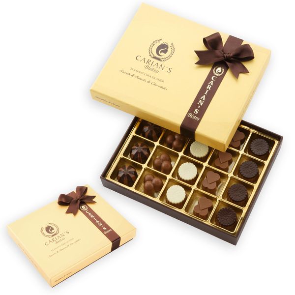 CARIANS Chocolate Gourmet Truffles Box, Assorted Pralines Holiday Gift, Chocolate Gift Box, Premium Gourmet Chocolate Gift Basket, Assortment of Milk and Dark Chocolate, Kosher, Halal, 20 Pc., 7.4 oz.