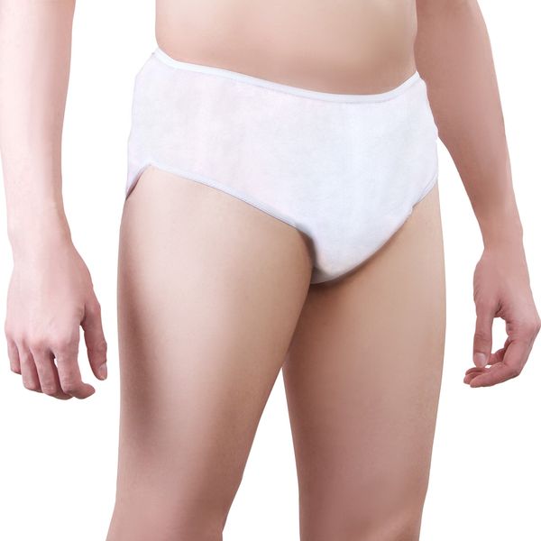 One-Wear Mens Disposable Underwear (5 Pack) Super soft throw away Paper Disposable Pants, Disposable Briefs, Disposable Panties for Travel Underwear Spa Day Emergency Pack Hospital (White)