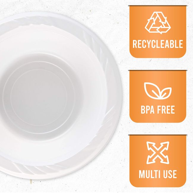 PLASTICPRO 100 Count Disposable 12 ounce White Plastic Soup Bowls