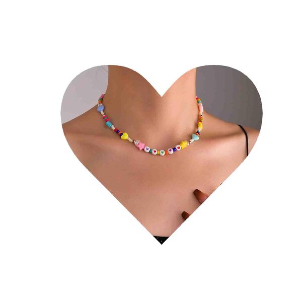 Iaceble Boho Rainbow Rice Bead Necklace Colorful Seed Bead Necklace Choker Beach Bead Choker Necklace Hawaii Beads Chain Necklace Jewelry for Women