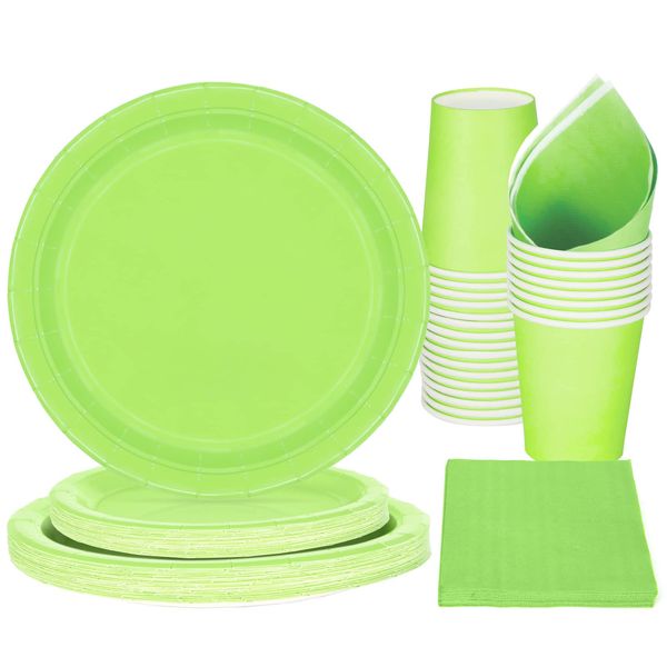 PARTY GO 96 Pcs Green Tableware Set, Paper Plates Cups and Napkins, Disposable Dinnerware Party Supplies for Graduation Holiday Wedding Birthday Party Baby Shower Decorations Serve 24 Guests