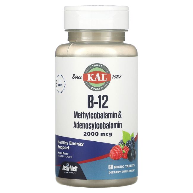 B-12 Methylcobalamin & Adenosylcobalamin, Mixed Berry, 2,000 mcg, 60 Micro