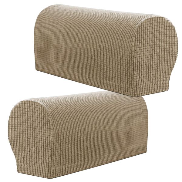 PBIEHSR Arm Rest Covers, Stretch Armchair Couch Armrest Chair Covers for Furniture Protector, Anti-Slip Sofa Chair Arm Caps Spandex Polyester Slipcovers, Set of 2 (Sand)