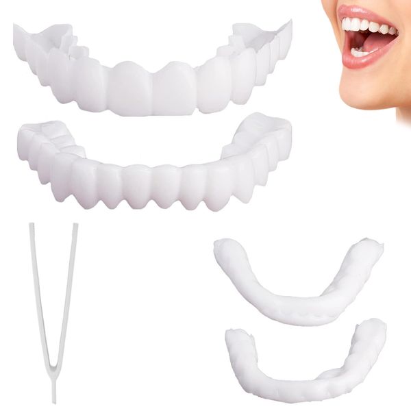 INBOLM Clip in Veneers Teeth,Snap on Veneers Teeth Instant Veneers Dentures Temporary Smile False Teeth Covering Top and Bottom Upper and Lower False Teeth for Men Women with Bad Teeth