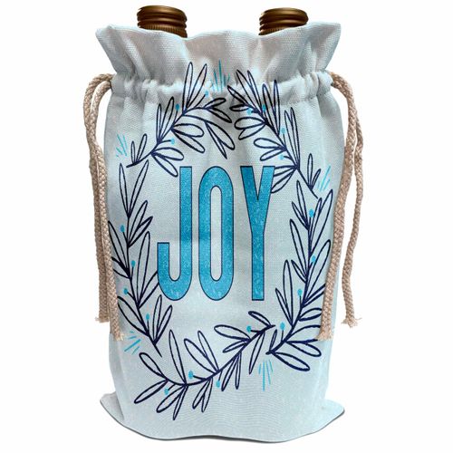 Wine Bag - Modern and Trendy Bright Blue Wreath with JOY for Christmas Holiday Christmas Collection