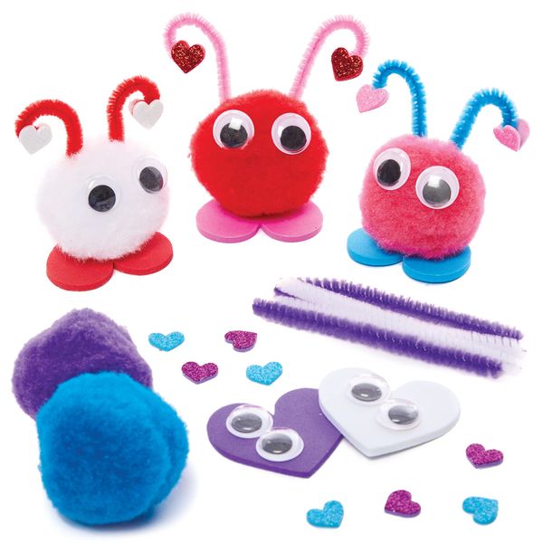 Baker Ross FX340 Love Heart Bug Pom Pom Decoration Kits - Pack of 10, Valentine's Craft Kit for Kids