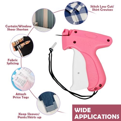LYNHXLI Quick Stitch Gun for Clothes & Quilts fixing, Sewing, Hemming, with Micro Sewing Kit including 5 Extra Needles,1000 pcs Black Fasteners & 1000pcs White Fasteners(5mm), PINK