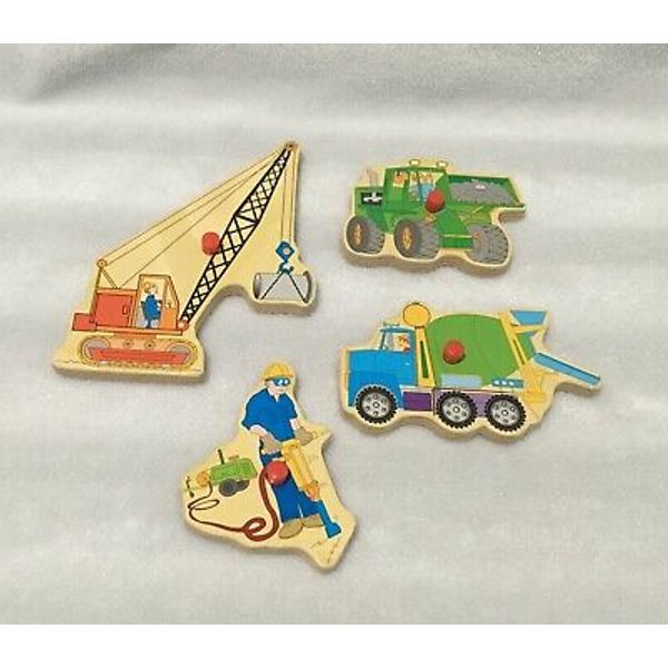 LOT OF 4 REPLACEMENT WOODEN PUZZLE PIECES / CEMENT MIXER / CRANE / LOADER +