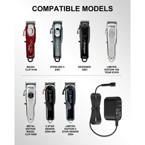 Replacement for Wahl Magic Clipper Cordless Charger, 4V Clipper Charger Compatible with Wahl 8164/8591/8148/8504, 5-Star Magic Clip Cordless Trimmer, 1919 100 Year Hair Clipper