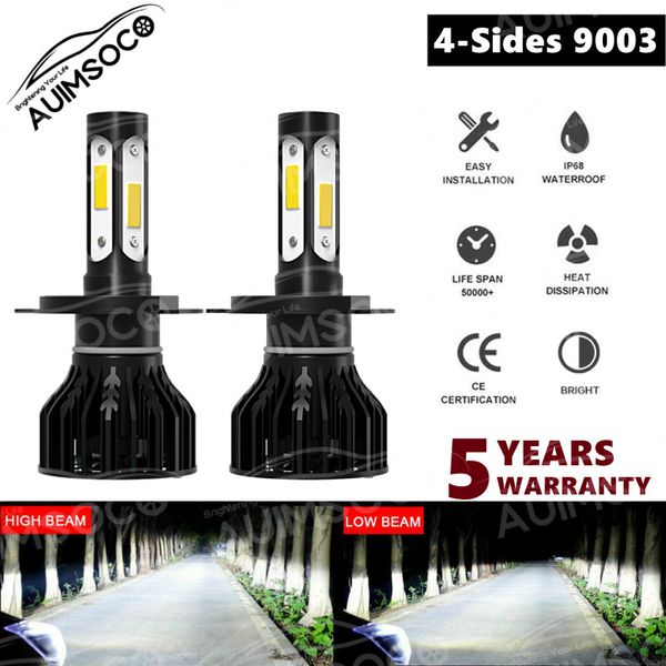 4-sides H4 9003 Super White Replacement Kit LED Headlight Bulbs High Low Beam