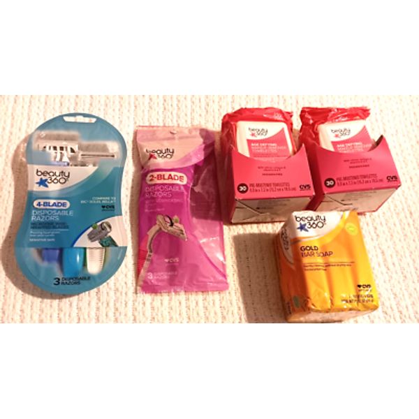Beauty 360 CVS Razors Gold Bar Soap Age Defying Makeup Remover Towelettes Lot
