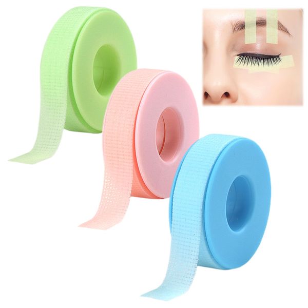 3 Rolls Lash Extension Tape False Eyelash Tape Breathable Micropore Fabric Eyelash Tape Adhesive Lash Extensions Supplies for Lashes Makeup Sensitive Skin Wound Care (Blue+Pink+Green,Each Roll 9m)