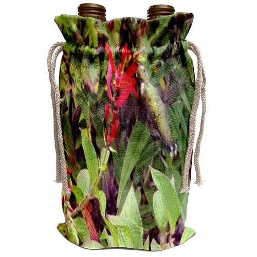 3dRose WhiteOak Photography Hummingbird - Bee Balm and Hummingbird - Wine Bag (wbg_33112_1)
