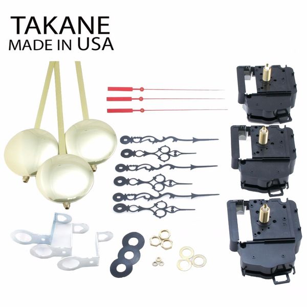 USA Takane Pendulum Clock Movements Kit and More, 1" Shaft Length (Set of 3)