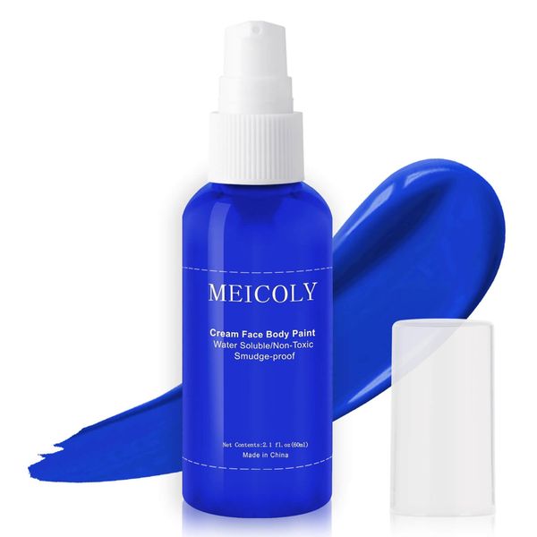 MEICOLY Cream Royal Blue Face Body Paint,2.1Oz Smudge-Proof Navy Blue Face Paint,Water Based Washable Full Body Paint for Adults and Kids,Dark Blue Halloween SFX Avatar Smurf Mystique Special Effects