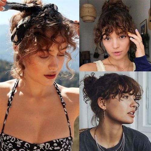 CADTARBAB Bangs Clip-In Short Curly Wavy Hair Clip Hairpiece One Piece Hair Clip in Pony Fringe Extensions Natural Bangs with Temple for Women (Black)