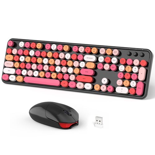 Dilter Wireless Keyboard and Mouse Combo, 104 Keys Full-Sized 2.4 GHz Round Keycap Typewriter Keyboards, USB Receiver Plug and Play, for Windows, Computer, PC, Laptop, Desktop (Black Colorful)