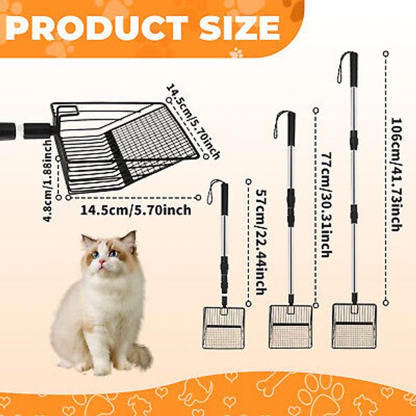 2 Pcs Adjustable Cat Litter Scoop Metal Long Handle Pet Poop Shovel Grnjr