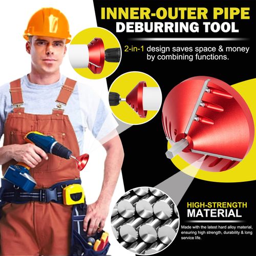 2 in 1 Inner-Outer PVC Deburring Tool, Chamfer Reamer Inner-Outer Pipe Beveler for 0.75" to 3.5" OD & 0.92" to 3.89" ID PVC, CPVC, ABS, PP, PE Pipes – 3 Sharp Blades, Fits Standard Drills