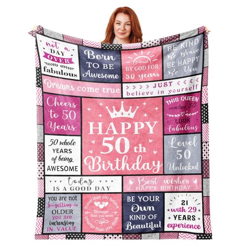 Hibolen 50th Birthday Gifts for Her Blanket 50"x60", 50th Birthday Gifts for Women, 50th Birthday Decorations, for 50th Birthday/50 Year Old Woman, 50 Year Old Gift, 1975 Birthday Gift Ideas