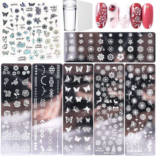 8 Pcs Stampini per Unghie Nail Art Stamping Nail Art Stamping Unghie Nail Art Stamping Piatti Kit Stamping Nail Art Di Nail Art Stamping Stampini Nail Art Template Modello Di Timbro Per Unghie