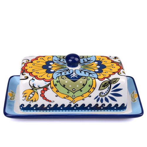 INCETUE Butter Dish with Lid, Colourful Butter Dishes with lids Ceramic, Multifucition Butter Dishes, Blue, 21.8 cm x 13cm x 12 cm