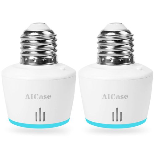 AICase Smart WiFi E27/E26 Light Socket, [2 Pack] Intelligent WLAN Home Remote Control Light Lamp Bulb Holder Compatible with Alexa and Google Home-White