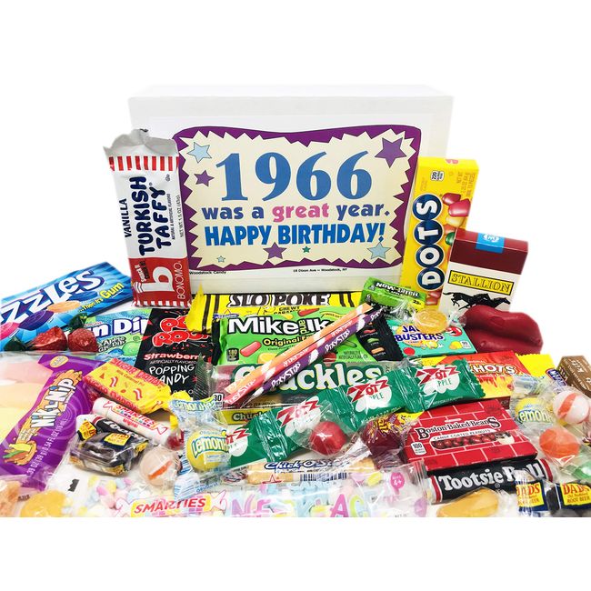 Woodstock Candy ~ 1966 56th Birthday Gift Box of Nostalgic Retro Candy Mix from Childhood for 56 Year Old Man or Woman Born 1966 Jr