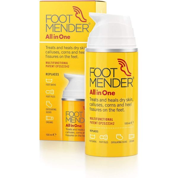 Footmender All in One | Treats and Heals Dry Feet, Hard Skin (calluses), Corns and Cracked Heels (Heel fissures) | Significant Effect After First Treatment | 100ml