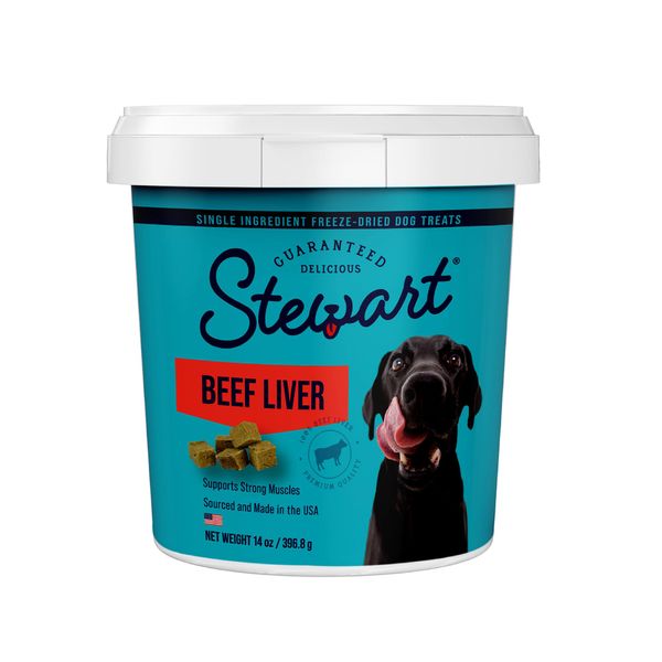 Stewart Freeze Dried Dog Treats, Beef Liver, Grain Free & Gluten Free, 14 Ounce Resealable Tub, Single Ingredient, Made in USA, Dog Training Treats