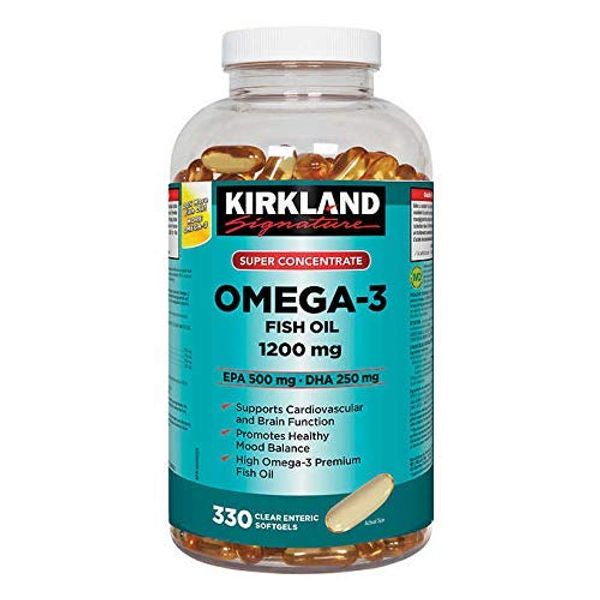 Kirkland Signature Super Concentrate Omega-3 Fish Oil 1200mg, EPA 500/DHA 250mg, 330 Clear enteric softgels