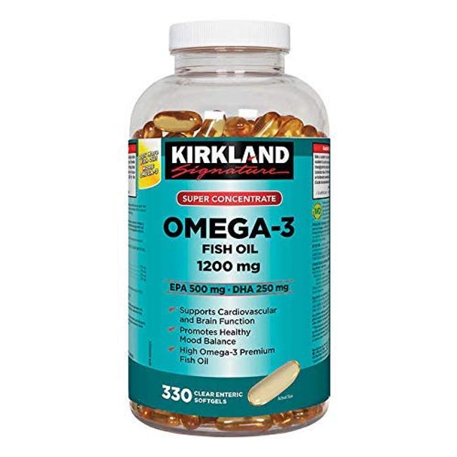 Kirkland Signature Super Concentrate Omega-3 Fish Oil 1200mg, EPA 500/DHA 250mg, 330 Clear enteric softgels