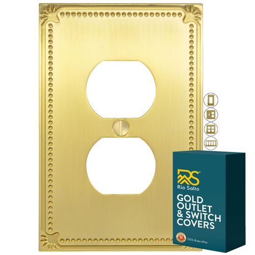 Rio Salto Sunken Pearls Vibrant Yellow Gold Duplex Outlet Covers Light Switch Cover Plate Metal Decorative Wall Plate Pearl Wall Outlet Electric Socket Covers Single Gang Receptacle 1-Gang