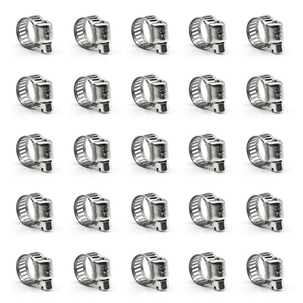 ZIPCCI Hose Clamp, 25 Pack Stainless Steel Worm Gear fuel line hose clamps, 6-12mm (1/4-1/2 inch)