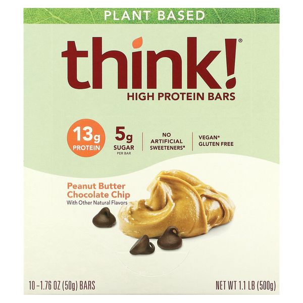 High Protein Bars, Peanut Butter Chocolate Chip, 10 Bars, 1.76 oz (50 g) Each