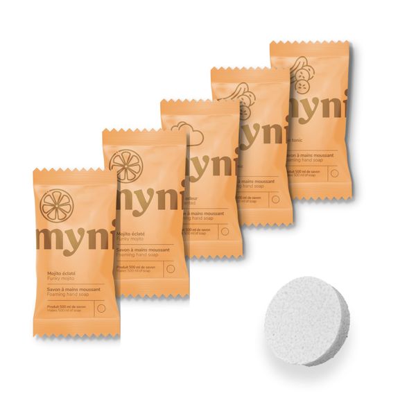 Myni - Natural-Sourced Foaming Hand Soap Refills - Hydrating & Nourishing Soap - Funky Mojito, Gin Tonic, Frosted Fir & Frangrance-Free - Gentle On The Skin - Eco-Friendly Formula - Vegan - 5x500ml