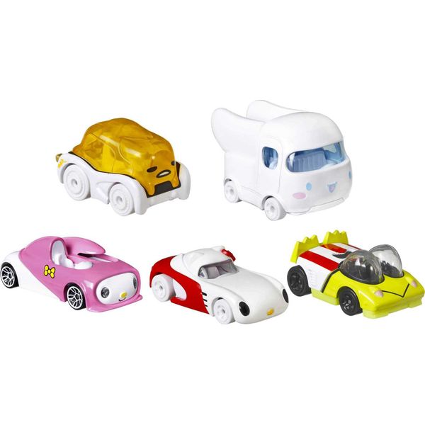 Hot Wheels Sanrio Character Car 5-Pack, Toy Cars in 1:64 Scale: Hello Kitty, Keroppi, Gudetama, Cinnamaroll & My Melody