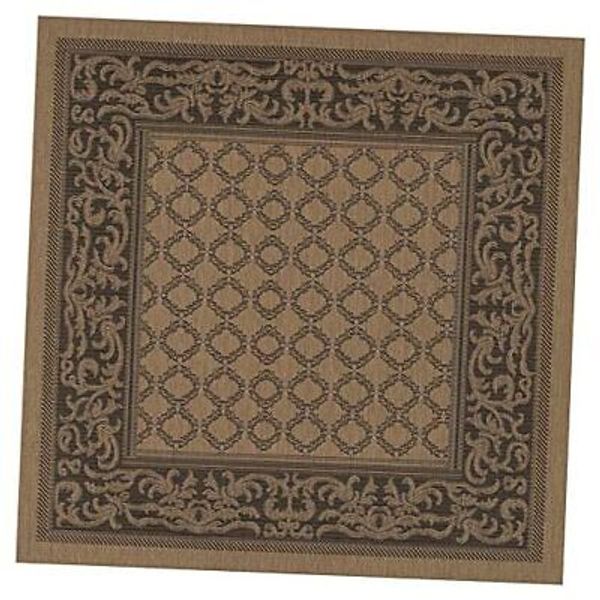 Recife Garden Lattice Indoor/Outdoor Area Rug, 7'6" Square, Cocoa-Black