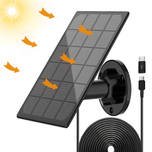 Solar Panel for Outdoor Camera, IP66 Waterproof Solar Charger, Continuous Solar Power Supply for Security Cameras, with 10ft Cable Micro USB Port & Type-C Adapter Solar Panel, 360° Adjustable Bracket