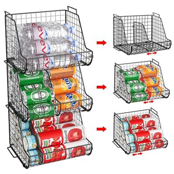 Stacking Can Dispensers 3 Tier with 3 Divider Large Pantry Organizer Beverage