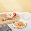 Cute Ceramic Coffee Mug Saucer Set Heart Pattern Unique Handle Dishwasher Safe