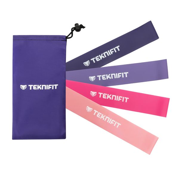 TEKNIFIT Exercise Band Set Pink - 4 Resistance Band Levels for Complete Home Fitness, Full Body Workouts - Includes Carry Case and Download Guide