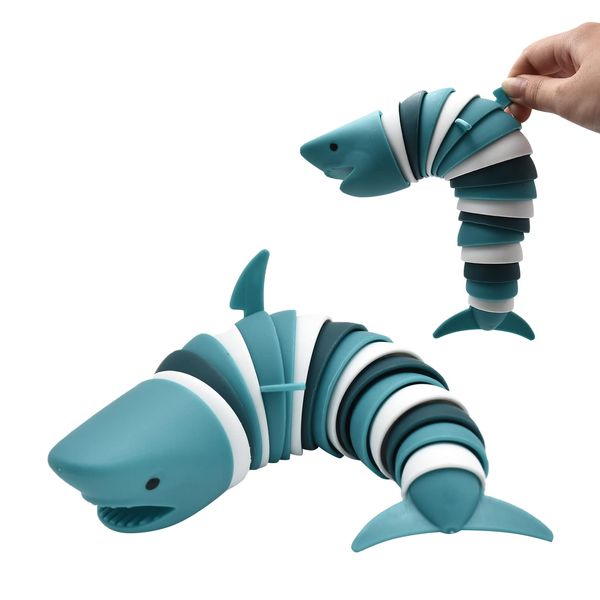 Fidget Slug Toy,3D Articulated Stretch Shark Stress Reliever Hand Toy, Sensory Stress Relief Toy for Adults and Kids, Pressure Relieving and Anti-Anxiety Office Desk Toy(Multi-Color)