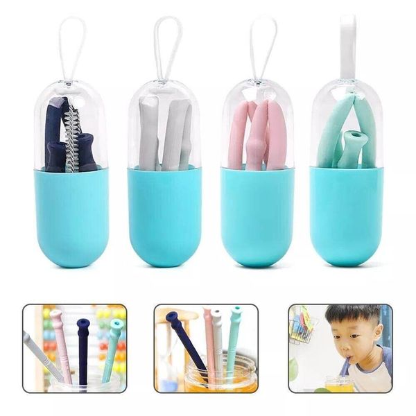 12 Pcs Reusable Collapsible Portable Silicone Straws Eco-Friendly
