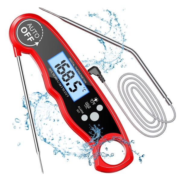 CIRYCASE Digital Meat Thermometer, Fast & Precise Read Cooking Thermometer with 102cm Wire Probe, Backlight, Magnet, Calibration, Candy Thermometer for Kitchen, Outdoor Cooking, Liquid, BBQ, Grill