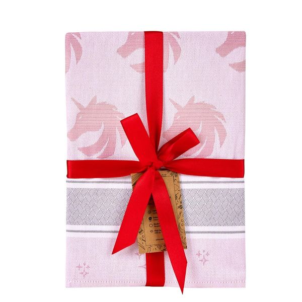 saewelo Set of 3 Tea Towels in Gift Box, 100% Cotton, 39 x 56 cm (Small Unicorn, Pink)