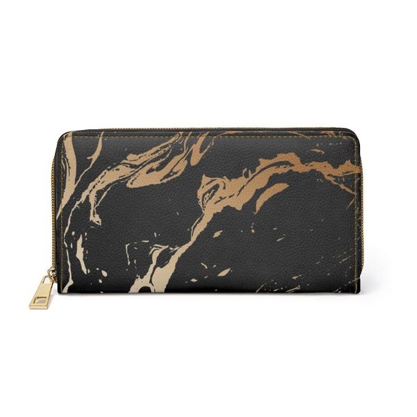 Womens Wallet, Zip Purse, Black & Beige Marble Swirl - One size