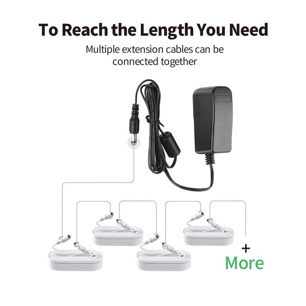 Tonton CCTV Power Extension Cable 10M(33ft), 2.1mmx 5.5mm Female to Male 12V DC Extension cable for Tapo C110,C211,C510W,TC70, Router, LED Strip Light, CCTV Security Cameras,DVR/NVR Recorder(2 Pack)