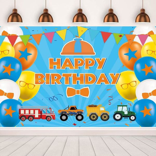 Transportation Themd Happy Birthday Backdrop Banner for Kids Car Birthday Party Backdrop Decorations Car Birthday Background Photobooth Props Cake Table Decor