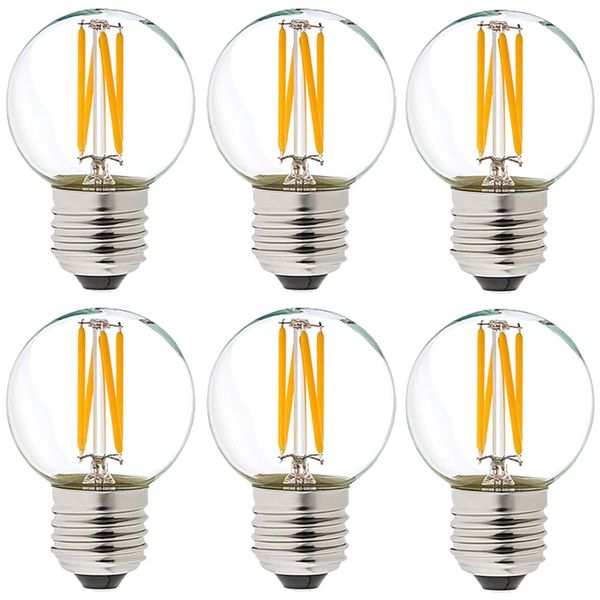 LiteHistory Dimmable 40W g16.5 Edison Bulb - 2700K 4W e26 Globe Bulb for Ceiling Fans, Chandeliers, Vanity Lights - AC120V 400lm 6Pack